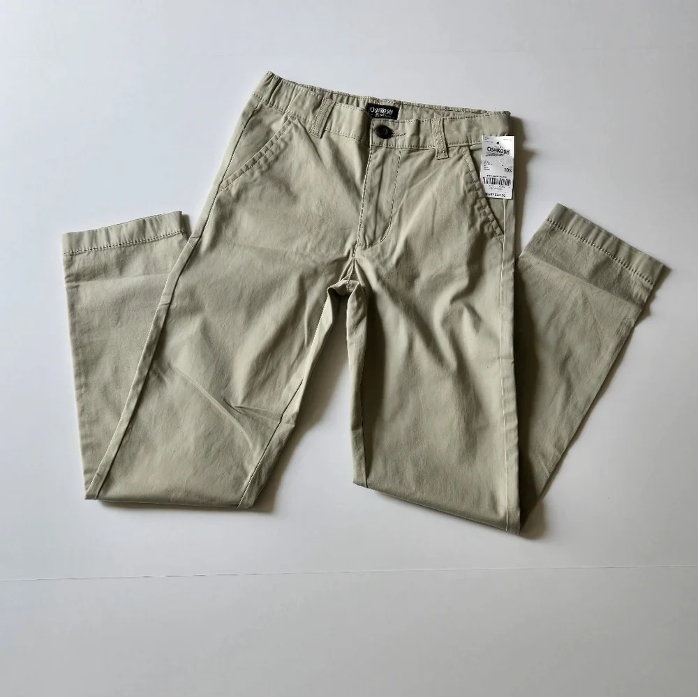 NWT OshKosh B'gosh Boys Khaki Chino Pants Size 10S Adjustable Waist
